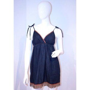 DOLLHOUSE Boheme FRINGE hem DENIM Dress Faux SUEDE S